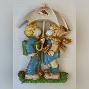 Homco 1977 Dart Industries Boy and Girl Wall Plaque Made in USA 12”x9” Vintage